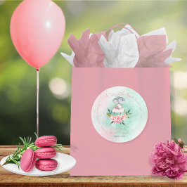 Pegatina Redonda Un ratoncito lindo está en camino Chica Baby Showe