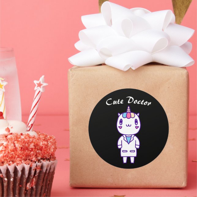 Pegatina Redonda Un regalo de Médico de unicornio - Un diseño médic (Fiesta)