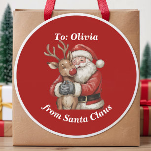 Pegatina Redonda Un regalo de Navidades rojos personalizados de San