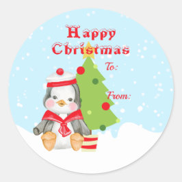 Pegatina Redonda Un regalo de Penguin Sailor para Navidades felices