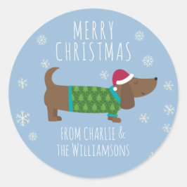 Pegatina Redonda Un regalo de perro para Navidades de pelo