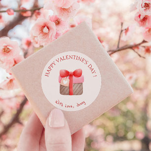 Pegatina Redonda Un regalo rosa lindo Feliz Día de San Valentín