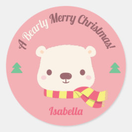 Pegatina Redonda Un saludo navideño de Feliz Feliz Feliz Feliz