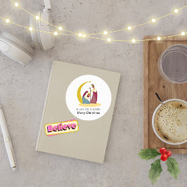 Pegatina Redonda Un Salvador Nace Nacimiento Feliz Navidad