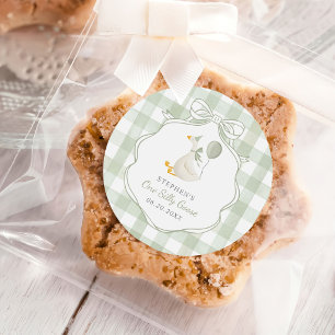 Pegatina Redonda Un Silly Goose Arco Verde Primer Cumpleaños