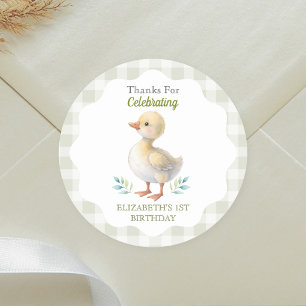 Pegatina Redonda Un Silly Goose Cumpleaños Bebé Verde Gingham Prime
