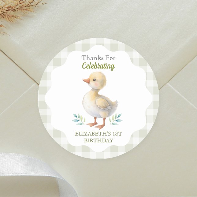 Pegatina Redonda Un Silly Goose Cumpleaños Bebé Verde Gingham Prime (Subido por el creador)