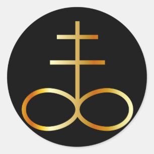 Pegatina Redonda Un símbolo de oro de la cruz o del azufre del