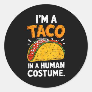 Pegatina Redonda Un taco con disfraz de humano halloween cinco de m