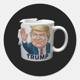 Pegatina Redonda Un tazón para el café con Trump