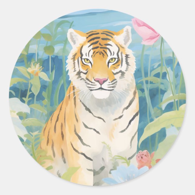 Pegatina Redonda Un tigre Bonito (Anverso)