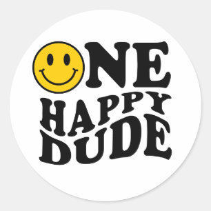 Pegatina Redonda Un tipo feliz   Sonrisa Retro Preppy Primer Cumple