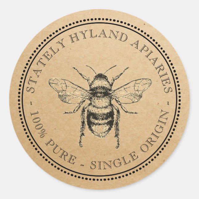 Pegatina Redonda Un Único Origen Tu Nombre Aquí Kraft Honey Jar Lab (Anverso)