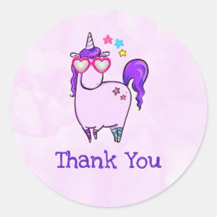 Pegatina Redonda Un unicornio lindo con forma de corazón gracias