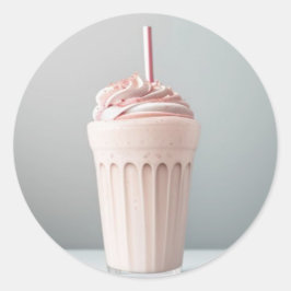 Pegatina Redonda Un vaso de batido de fresa