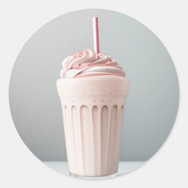 Pegatina Redonda Un vaso de batido de fresa (Anverso)