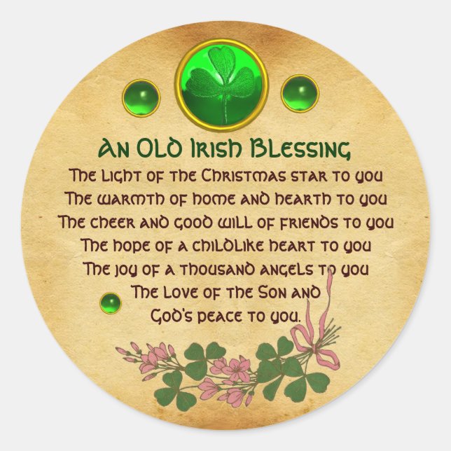 Pegatina Redonda Un viejo Navidad irlandés bendice pergamino (Anverso)