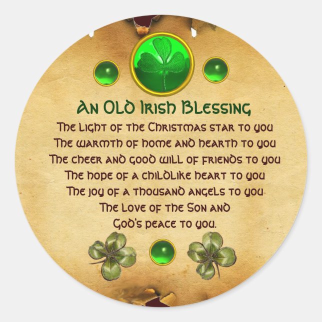 Pegatina Redonda Un viejo Navidad irlandés bendice pergamino (Anverso)