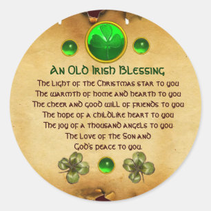 Pegatina Redonda Un viejo Navidad irlandés bendice pergamino