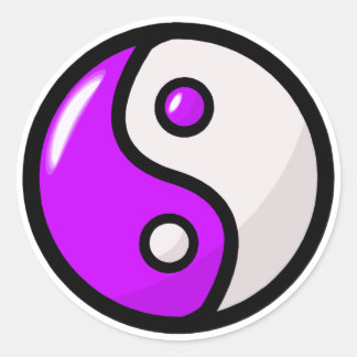 Pegatina Redonda Un Yin Yang morado brillante en equilibrio