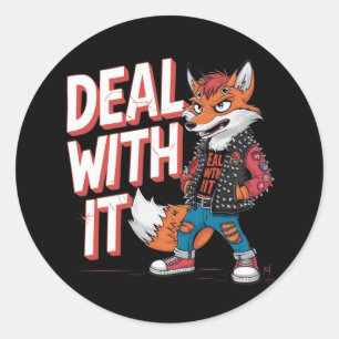 Pegatina Redonda Un zorro personalizado al estilo del punk Harajuku