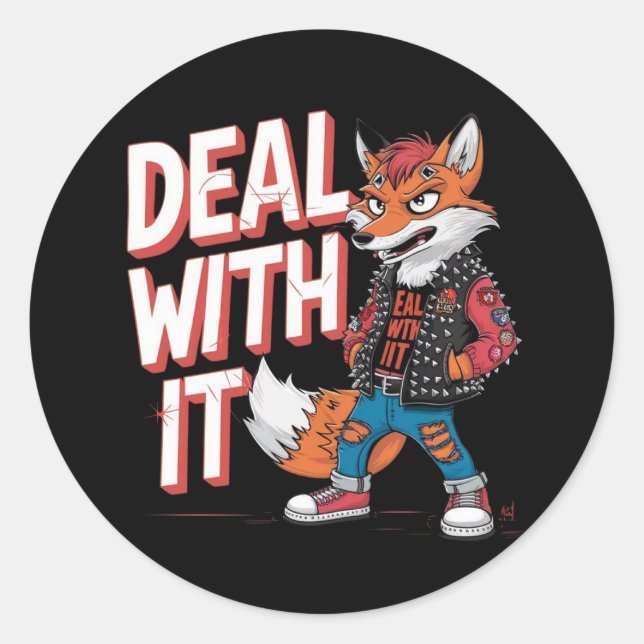 Pegatina Redonda Un zorro personalizado al estilo del punk Harajuku (Anverso)