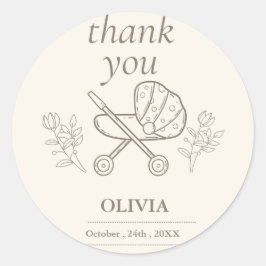 Pegatina Redonda Una aventura de Stroller | Baby Shower neutro en g