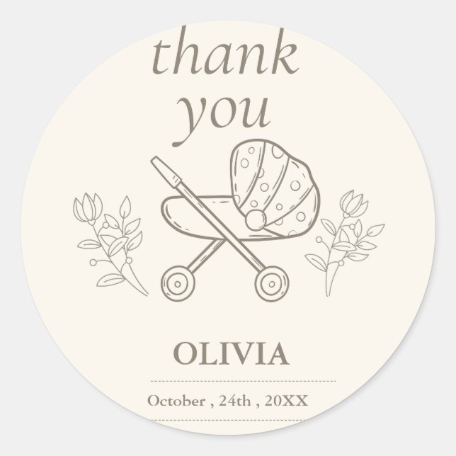 Pegatina Redonda Una aventura de Stroller | Baby Shower neutro en g (Anverso)