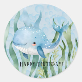 Pegatina Redonda Una Ballena De Fiesta De Cumpleaños De Buenos Tiem