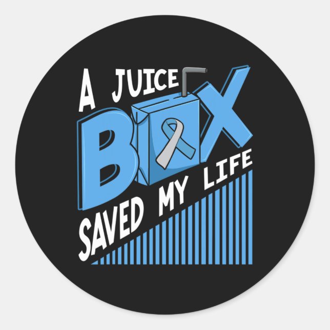 Pegatina Redonda Una caja de jugo salvó mi vida Diabetes Dm Blue Aw (Anverso)