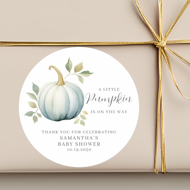 Pegatina Redonda Una Calabaza En El Camino Azul Baby Shower (Subido por el creador)