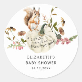 Pegatina Redonda Una Calabaza Está En Camino De Caer En Baby Shower