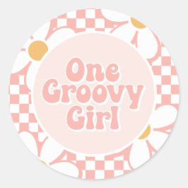 Pegatina Redonda Una chica genial Pink Daisy Checker