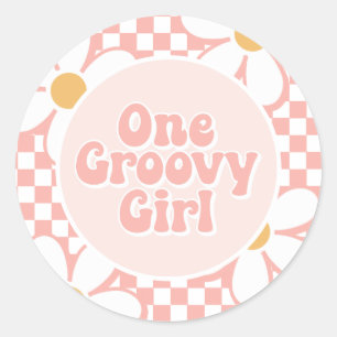 Pegatina Redonda Una chica genial Pink Daisy Checker