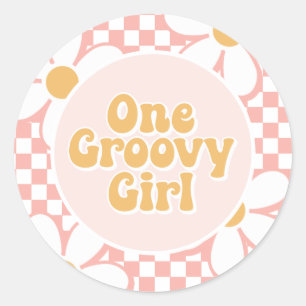 Pegatina Redonda Una chica genial Pink Daisy Checker