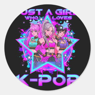 Pegatina Redonda Una chica que ama a las niñas de k-pop cumpleaños