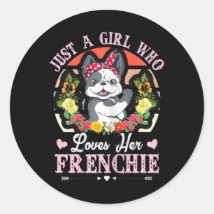 Pegatina Redonda Una Chica que ama su Bulldog francés 1
