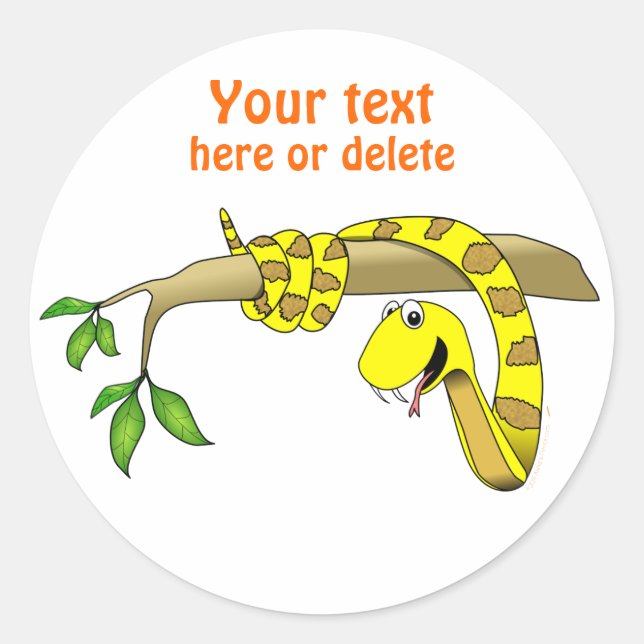 Pegatina Redonda Una dulce serpiente amarilla Personalizado en un r (Anverso)
