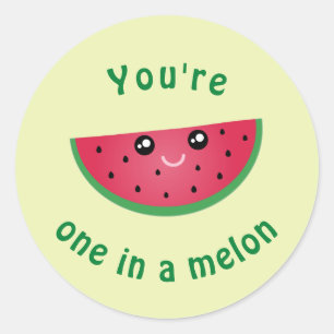 Pegatina Redonda Una en una melena divertida de melón kawaii