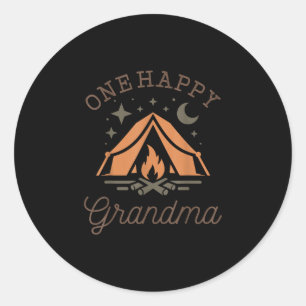 Pegatina Redonda Una feliz abuela campista cumpleaños 1er camping