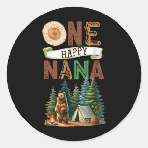 Pegatina Redonda Una feliz cumpleañera Nana campista Oso de cumplea