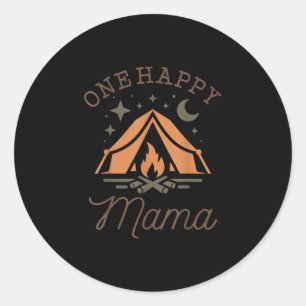 Pegatina Redonda Una feliz mamá campista cumpleaños 1 camping famil