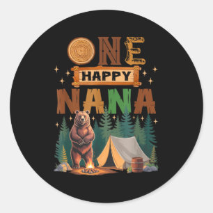 Pegatina Redonda Una feliz nana campista cumpleaños 1 osa camng