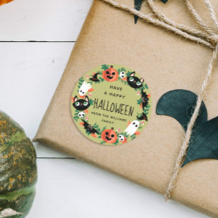 Pegatina Redonda Una florida cortina verde feliz de Halloween