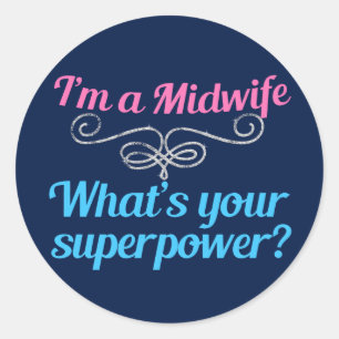 Pegatina Redonda Una graciosa superheroína partera