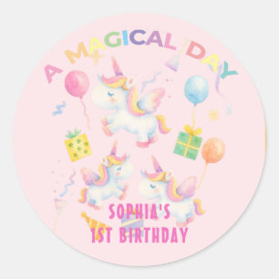Pegatina Redonda Una invitación de cumpleaños mágica de unicornio