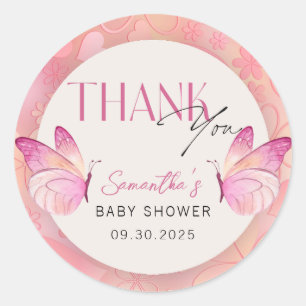Pegatina Redonda Una mariposa pequeña está en camino a Baby Shower