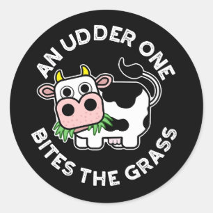 Pegatina Redonda Una Mata Mordió A La Grasa Grasa Grasa Cow Pun Dar