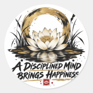Pegatina Redonda Una Mente Disciplinada Trae Felicidad Sticker de L