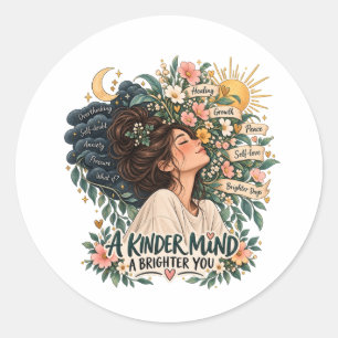 Pegatina Redonda Una Mente Más Amable Un Té Más Brillante Taza de S